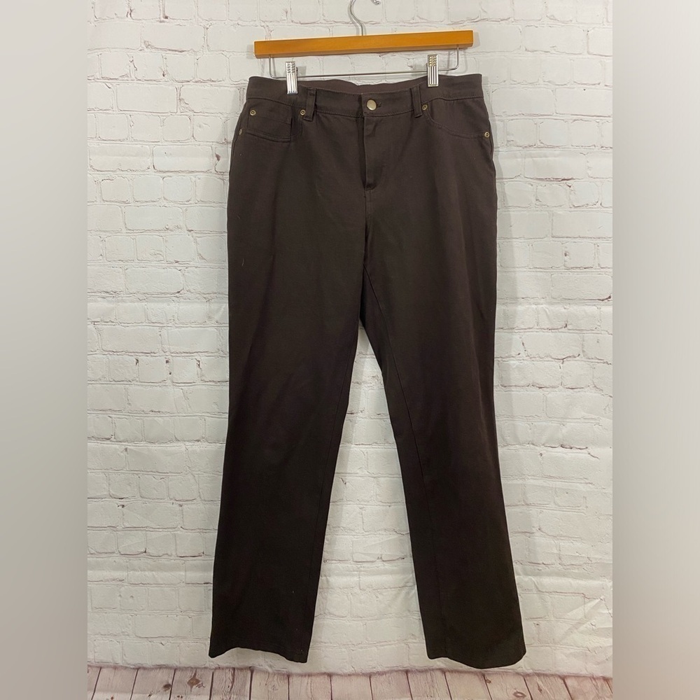 Chicos Pants Womens Size 1.5 Regular Stretchy High Rise Brown 5 Pocket Pants